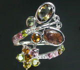 Оригинальное кольцо с разноцветными турмалинами Серебро 925