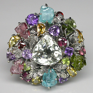 Потрясающее КРУПНОЕ кольцо с самоцветами! Ручная работа