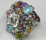 Потрясающее КРУПНОЕ кольцо с самоцветами! Ручная работа Серебро 925