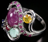 Кольцо с разноцветными сапфирами и изумрудом Серебро 925