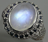 Кольцо с лунным камнем и сапфирами Серебро 925