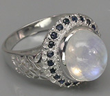 Кольцо с лунным камнем и сапфирами Серебро 925