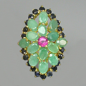 Превосходное кольцо с сапфирами и изумрудами