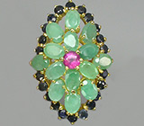 Превосходное кольцо с сапфирами и изумрудами Серебро 925