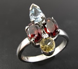Кольцо с топазом, цитрином и гранатами Серебро 925