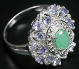 Замечательное кольцо с изумрудом и танзанитами Серебро 925