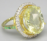 Крупное кольцо с цитрином и изумрудами Серебро 925