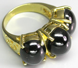 Кольцо с тремя звездчатыми диопсидами Серебро 925