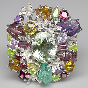 Потрясающее КРУПНОЕ кольцо с самоцветами! Ручная работа