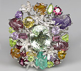 Потрясающее КРУПНОЕ кольцо с самоцветами! Ручная работа Серебро 925