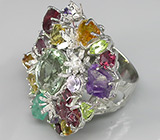 Потрясающее КРУПНОЕ кольцо с самоцветами! Ручная работа Серебро 925