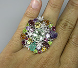 Потрясающее КРУПНОЕ кольцо с самоцветами! Ручная работа Серебро 925