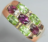 Кольцо из коллекции "Mia" с перидотами и родолитами Серебро 925