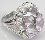 Массивное кольцо с крупным розовым аметистом, сапфирами и топазами Серебро 925