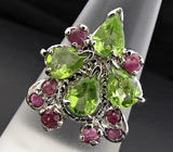 Кольцо с перидотами и сапфирами Серебро 925