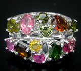 Праздничное кольцо с разноцветными турмалинами Серебро 925