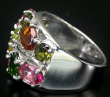 Праздничное кольцо с разноцветными турмалинами Серебро 925