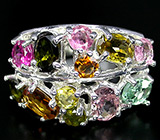 Праздничное кольцо с разноцветными турмалинами Серебро 925