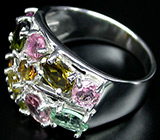 Праздничное кольцо с разноцветными турмалинами Серебро 925