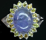 Кольцо с кабошоном танзанита и желтыми сапфирами Серебро 925
