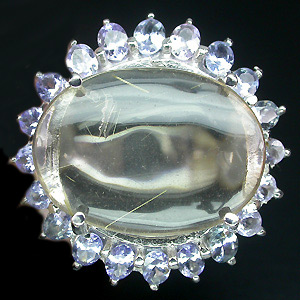 Кольцо с рутиловым кварцем и танзанитами