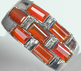 Эффектное кольцо с корнелианами Серебро 925