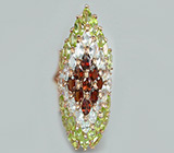 Крупное кольцо с гранатами, топазами и перидотами Серебро 925