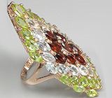 Крупное кольцо с гранатами, топазами и перидотами Серебро 925