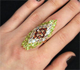 Крупное кольцо с гранатами, топазами и перидотами Серебро 925