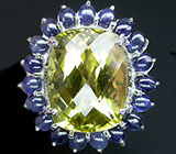 Замечательное кольцо с цитрином в окружении кабошонов синих сапфиров Серебро 925