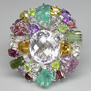 Потрясающее КРУПНОЕ кольцо с самоцветами! Ручная работа