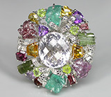 Потрясающее КРУПНОЕ кольцо с самоцветами! Ручная работа Серебро 925