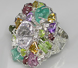 Потрясающее КРУПНОЕ кольцо с самоцветами! Ручная работа Серебро 925