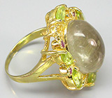 Кольцо с рутиловым кварцем, перидотами и сапфирами Серебро 925