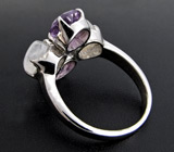Кольцо с аметистами, лунным камнем и сапфиром Серебро 925