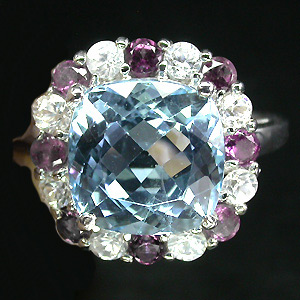 Прелестное кольцо с топазом, родолитами и цирконами
