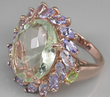 Кольцо с зеленым аметистом, танзанитами и перидотами Серебро 925