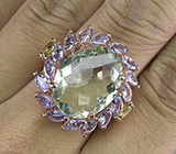 Кольцо с зеленым аметистом, танзанитами и перидотами Серебро 925