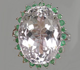 Кольцо с розовым аметистом и изумрудами Серебро 925