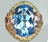 Роскошное кольцо с превосходным топазом, изумрудами, сапфирами и гранатами Серебро 925