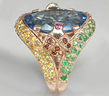 Роскошное кольцо с превосходным топазом, изумрудами, сапфирами и гранатами Серебро 925