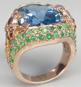 Роскошное кольцо с превосходным топазом, изумрудами, сапфирами и гранатами Серебро 925