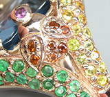 Роскошное кольцо с превосходным топазом, изумрудами, сапфирами и гранатами Серебро 925