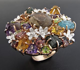 Потрясающее КРУПНОЕ кольцо с самоцветами! Ручная работа Серебро 925