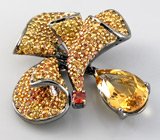 Подвеска с цитрином, золотисто-желтыми и оранжевым сапфирами Серебро 925