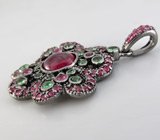 Кулон с сапфирами и цаворитами гранатами Серебро 925