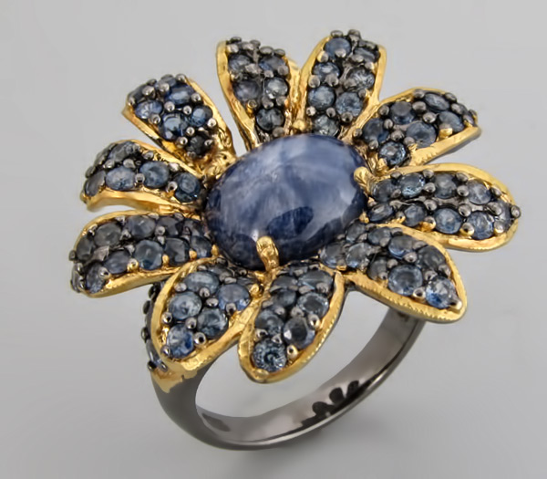 Кольцо с насыщенно-синими сапфирами Серебро 925