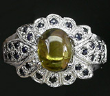 Кольцо  с кабошоном турмалина и сапфирами Серебро 925