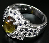 Кольцо  с кабошоном турмалина и сапфирами Серебро 925