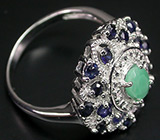 Замечательное кольцо с изумрудом и сапфирами Серебро 925